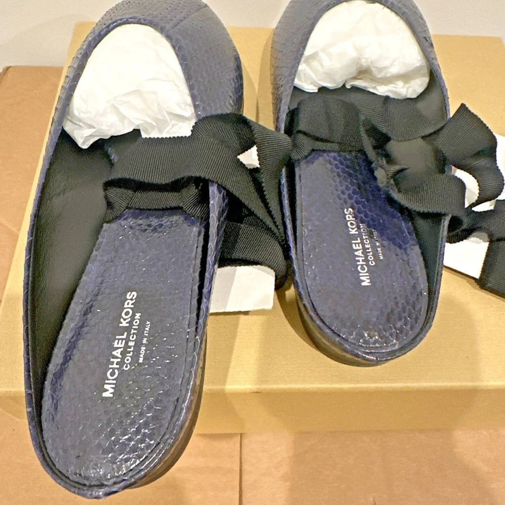Michael Kors Collection Size IT 40/10 Maren Lace Ballet Flat Sapphire Snake Skin